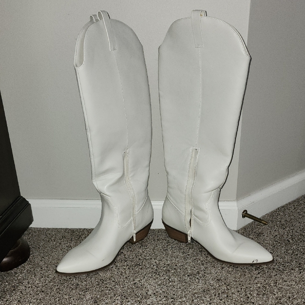 White Knee-High Women's Boots - Picture 1 of 8